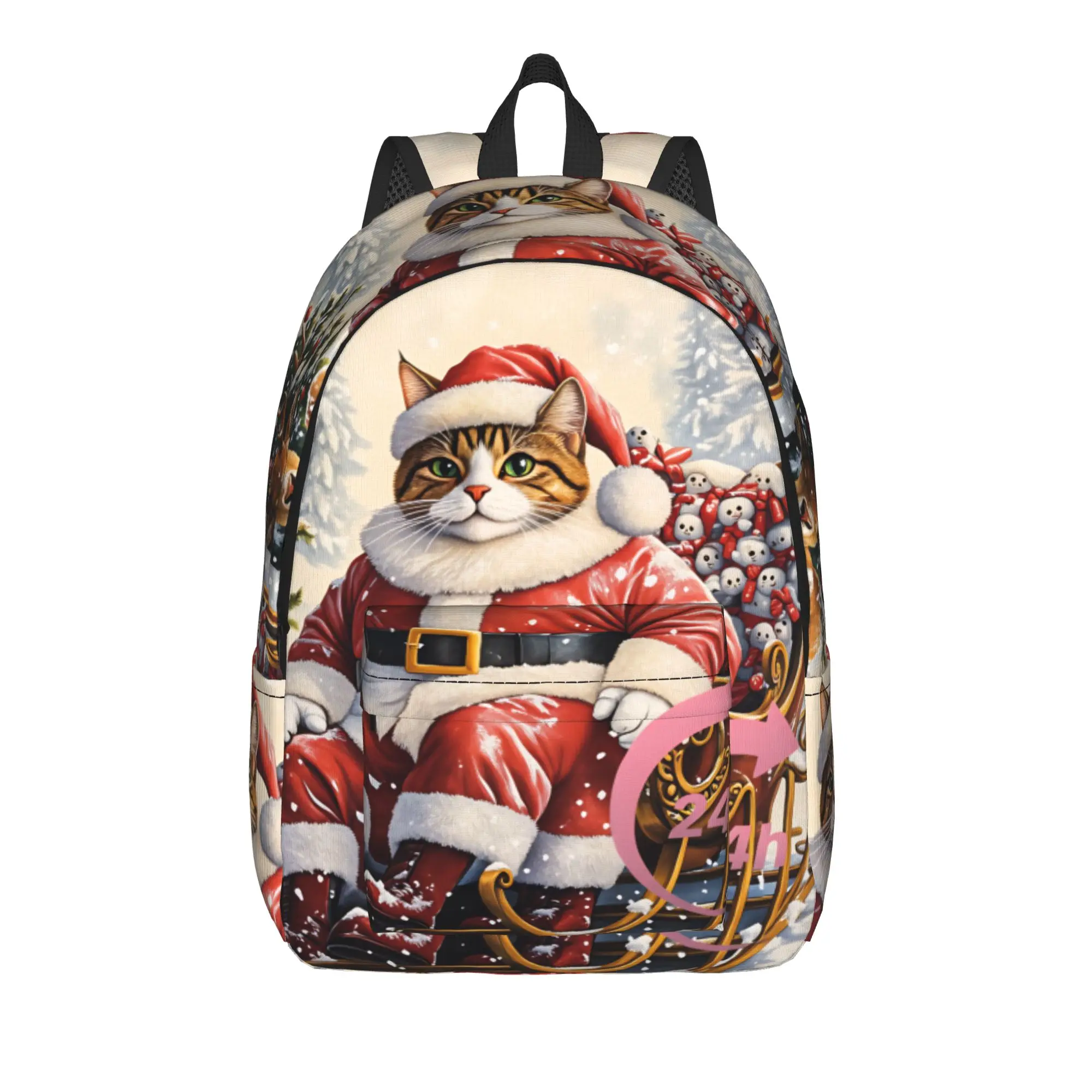 Christmas Cats  Adorable Kittens in Festive (2) Backpack  Boy Polyester Sport Backpacks Large Kawaii School Bags Rucksack