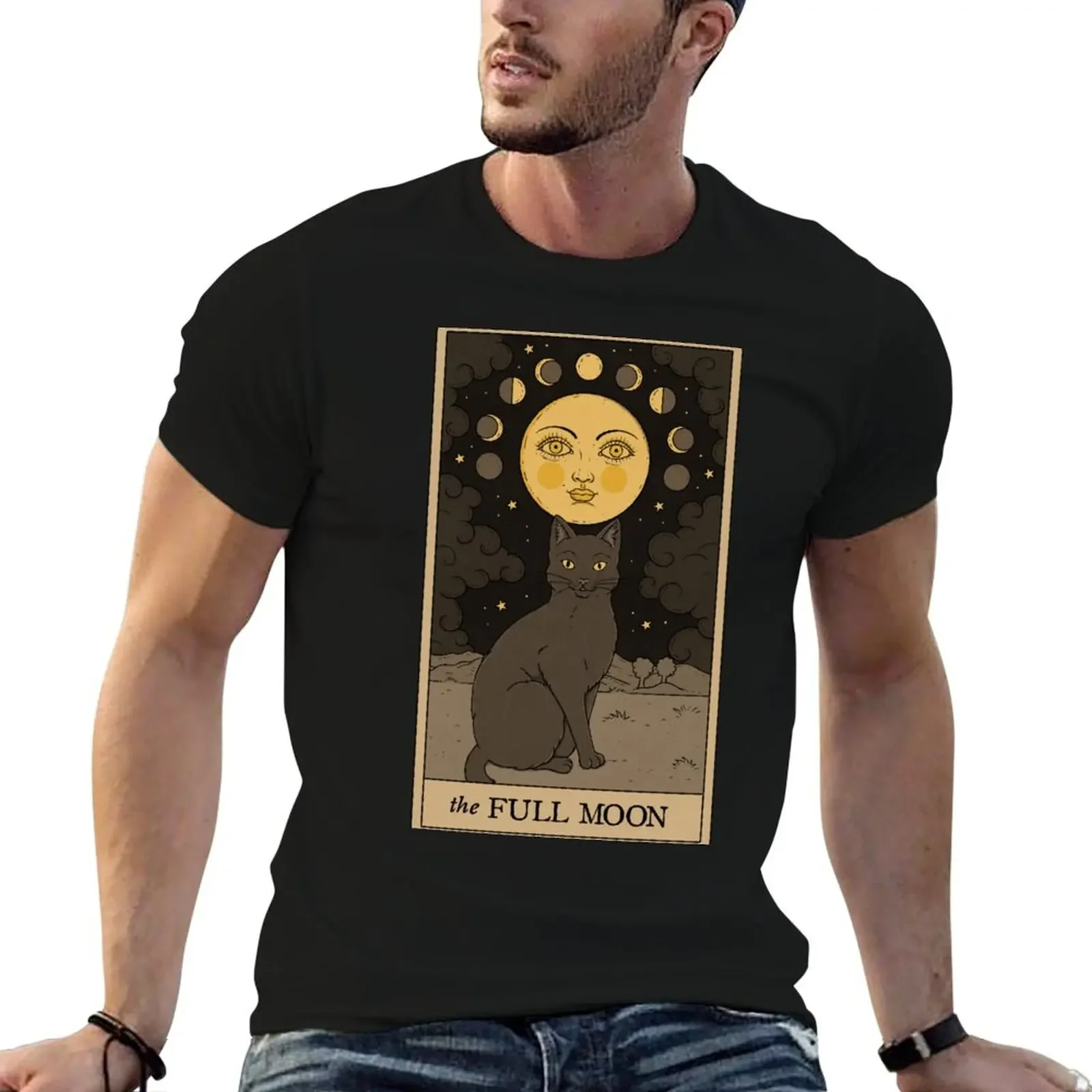

The Full Moon Cat T-Shirt graphic t shirt vintage summer tops man clothes cute tops t shirt men 100℅ cotton