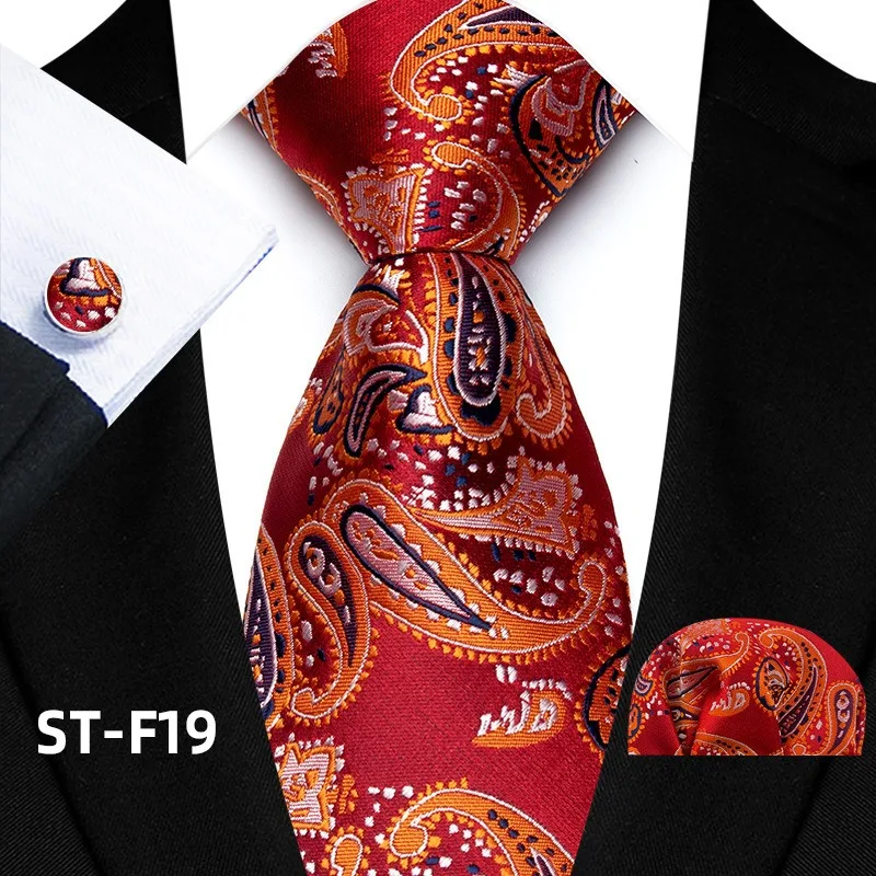 Florales Paisley-Krawattenset für Herren, Vintage-Krawatte, Taschentuch, Manschettenknöpfe, Set für Herren, klassische Anzugaccessoires, hochwertige Gravata – Detail 24
