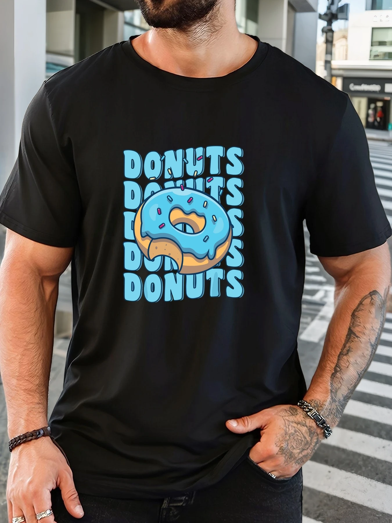 

Men's Donut Pattern Summer Casual Crew Neck Short T-Shirt