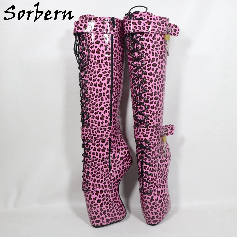 Sorbern Pink Glossy Ballet Boots Knee High Lace Up BDSM Ladies Boots Heelless Custom Designer Boots Plus Size 15