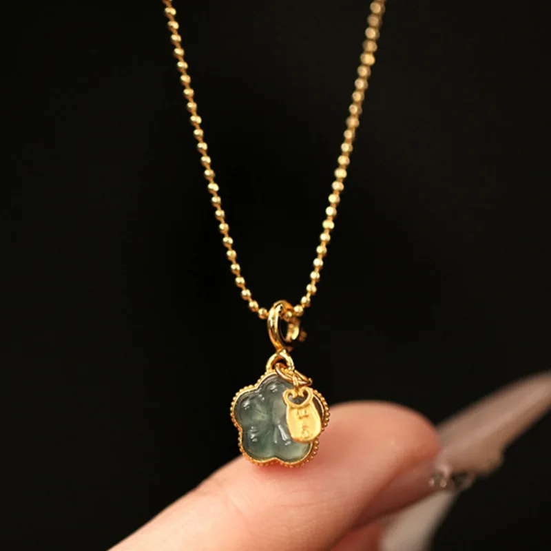 Sam Panda 925 Sterling Silver Flower Necklace for Women Girl Vintage Jade Sweet Pendant Ethnic Jewelry Girls' Gift Dropshipping