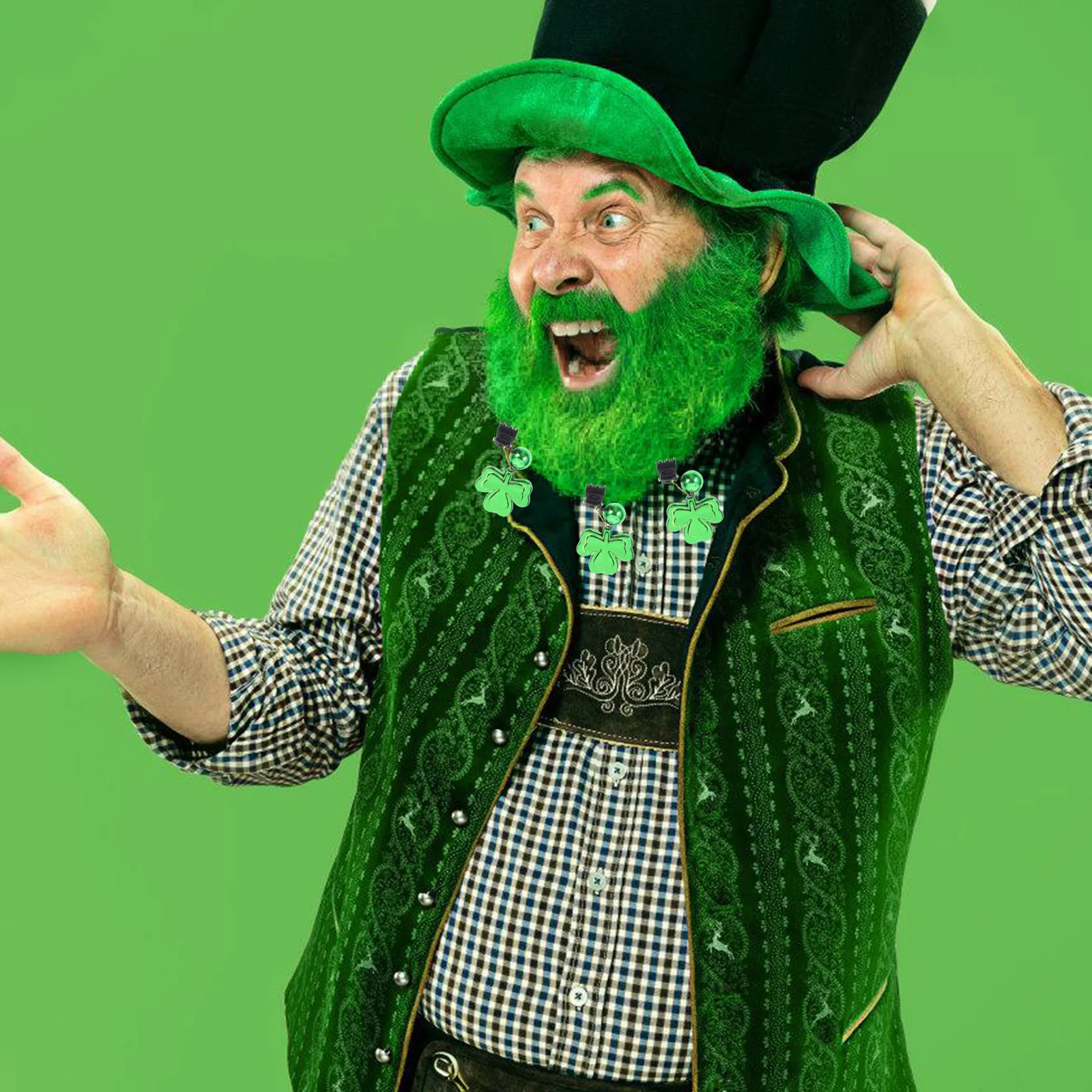 10 pz Clip di Trifoglio Per Barba Ornamenti Per Capelli Decorazione di Giorno di San Patrizio Ciondolo Palline Per Capelli Facciali Babbo Natale Baffi Decor Casa