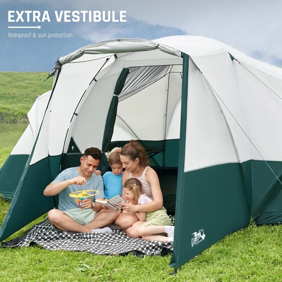 8 10 11 شخص خيمة تخييم مع الشرفة خيام عائلية كبيرة للتخييم PU1000MM خيمة مقاومة للماء مع 5 نوافذ شبكية قابلة للإزالة Ra