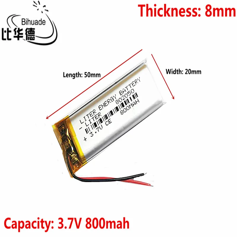 

Высококачественные перезаряжаемые литий-полимерные аккумуляторные батареи 3,7 в 800 мАч 802050 для Mp3 MP4 MP5 GPS mobile bluetooth