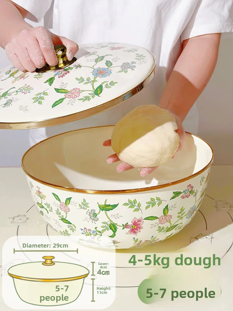 

Food ade Enamel Basin with Lid for Yeast Activation And Dough Risen New Year Celebration Kitchen Utensil round ape Enamel...