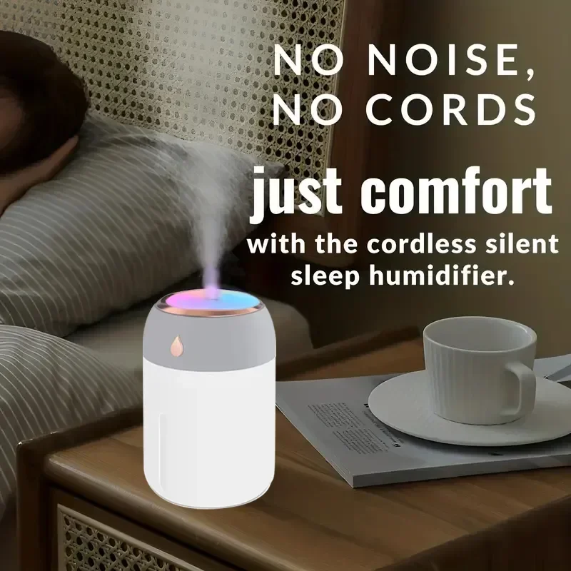 Mini USB Portable Air Humidifier, Aroma Diffuser, LED Cool Light, Mist for Room, Home, Car, Plant Purifier, 330ml 