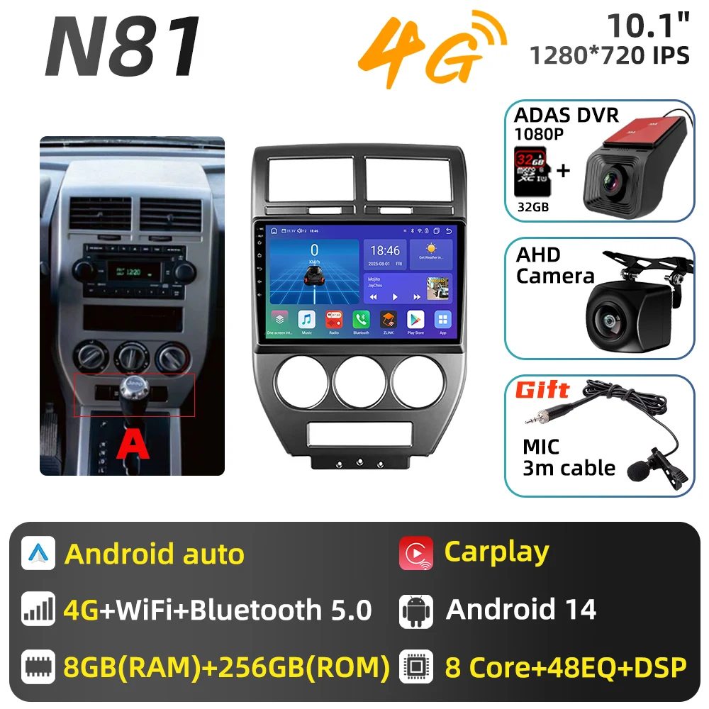 Auto Multimedia voor Dodge Caliber Jeep Compass 1 MK Patriot 2006 - 2010 Android autoradio Carplay GPS Navigatie 2 Din Stereo DSP