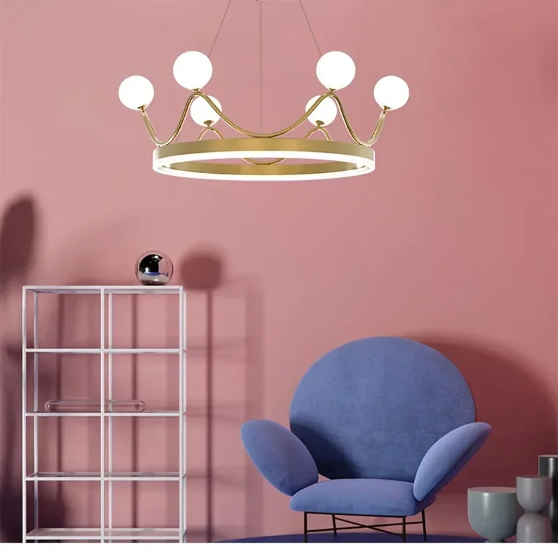 Gold Ceiling Crown Shade Chandelier Living Room Lighting 220V / 110V Girl Bedroom  Decoration Lamp Homebless
