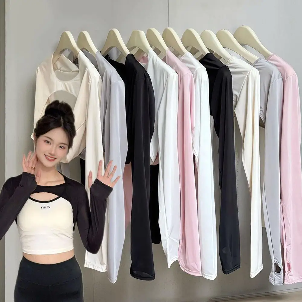 원피스 긴 소매 UV 팔 커버 여성 일반 어깨 걸이 Hijab 탑 여성용 탑 카디건 여름 운전 사이클링 자른 케이프