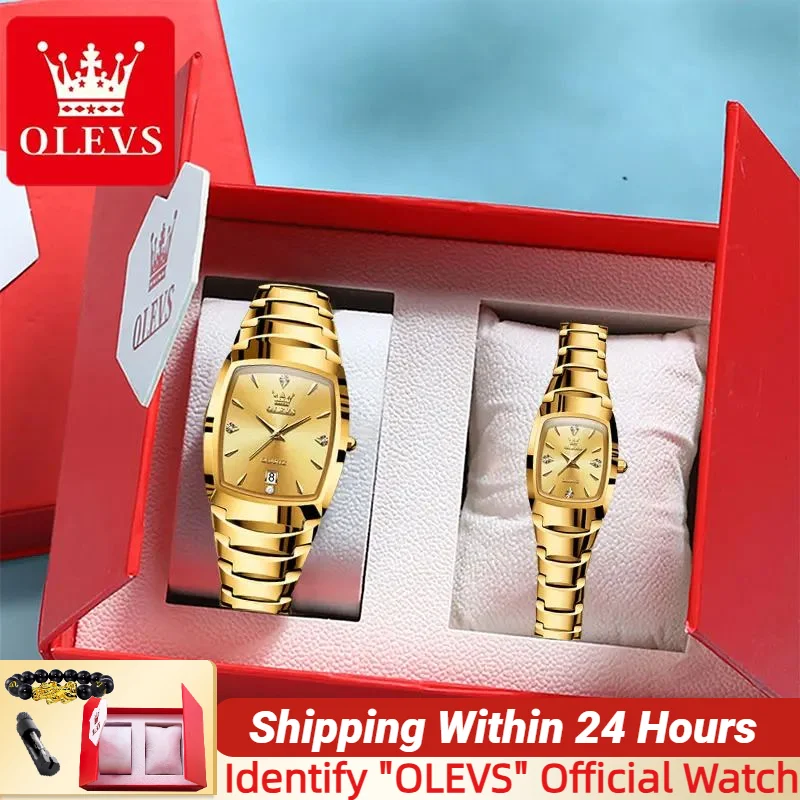 OLEVS Original Couple Watch for Men and Women Tungsten Steel Strap Luxury Gold Wristwatch TOP Brand Lover's Quartz Wristwatch
