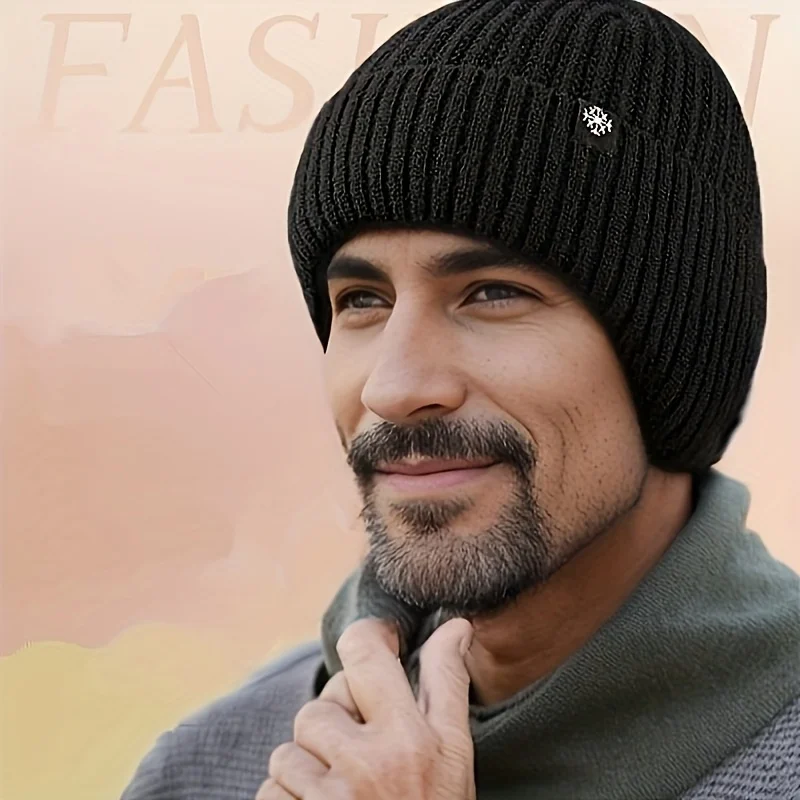 Men's Winter Warm Knitted Hat Thick Outdoor Ear Protection Cycling Cap Cold Weather Hat for Middle Aged Elderly Gift