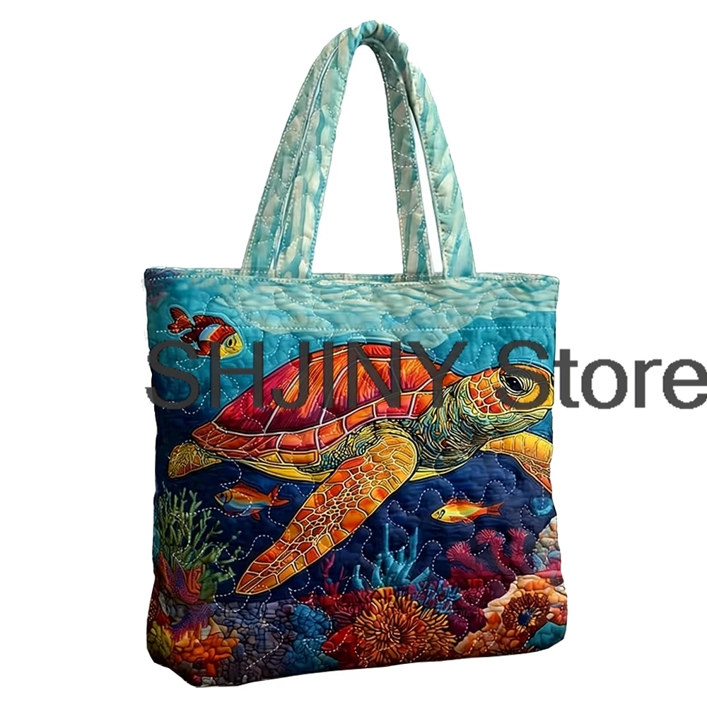 

Новая женская винтажная сумка-тоут 2026 года с 3D-принтом яркой морской черепахи, стеганая, на каждый день, для шопинга