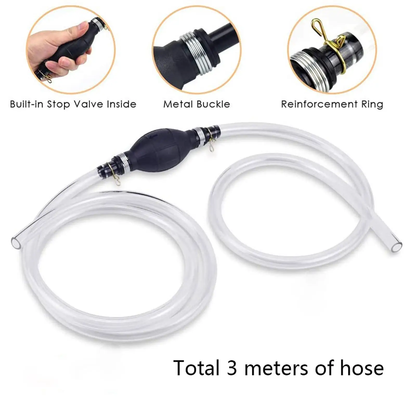 Fuel Transfer Pump Siphon Hand Pump Durable with Total 2M Hose Car Fuel Pump Syphon Pump for Oil Gasoline Petrol