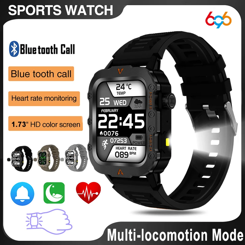 Flashlight Outdoor Smart Watches Waterproof Blue Tooth Call Smartwatch Men Heart Rate Health Monitoring Multi-locomotion Modes