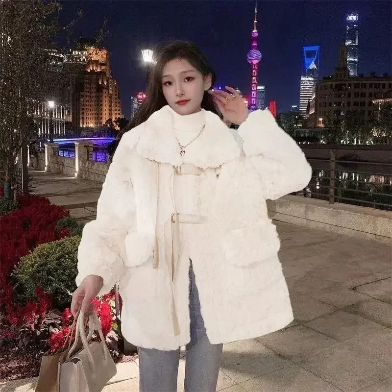 Furry Coat Keep Warm From The Cold Mid-length Style Thick Imitation Rabbit Fur Advanced Lamb Wool Coat Female 2024 Winter New