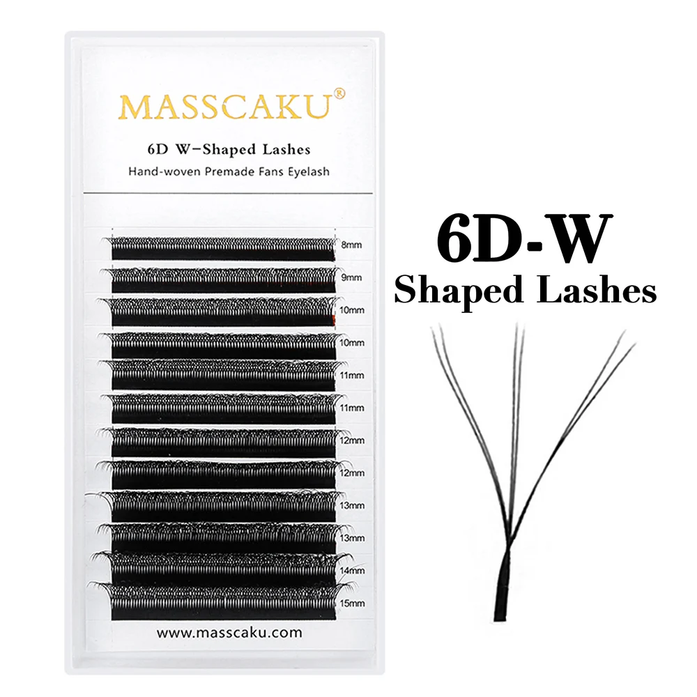 MASSCAKU 12Lines Premium Mink 3D 4D 5D 6D Pre-made False Eyelash W Shape Soft and Natural Individual Lash Extension Supplies