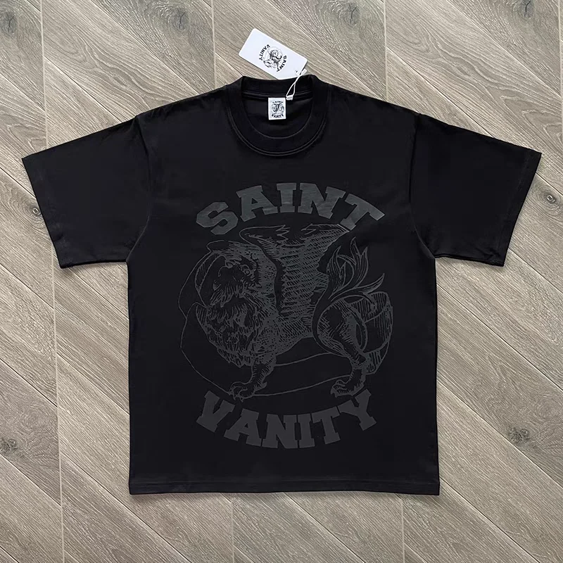 

Чистая черная футболка SAINT VANITY для мужчин и женщин, футболка лучшего качества, футболки