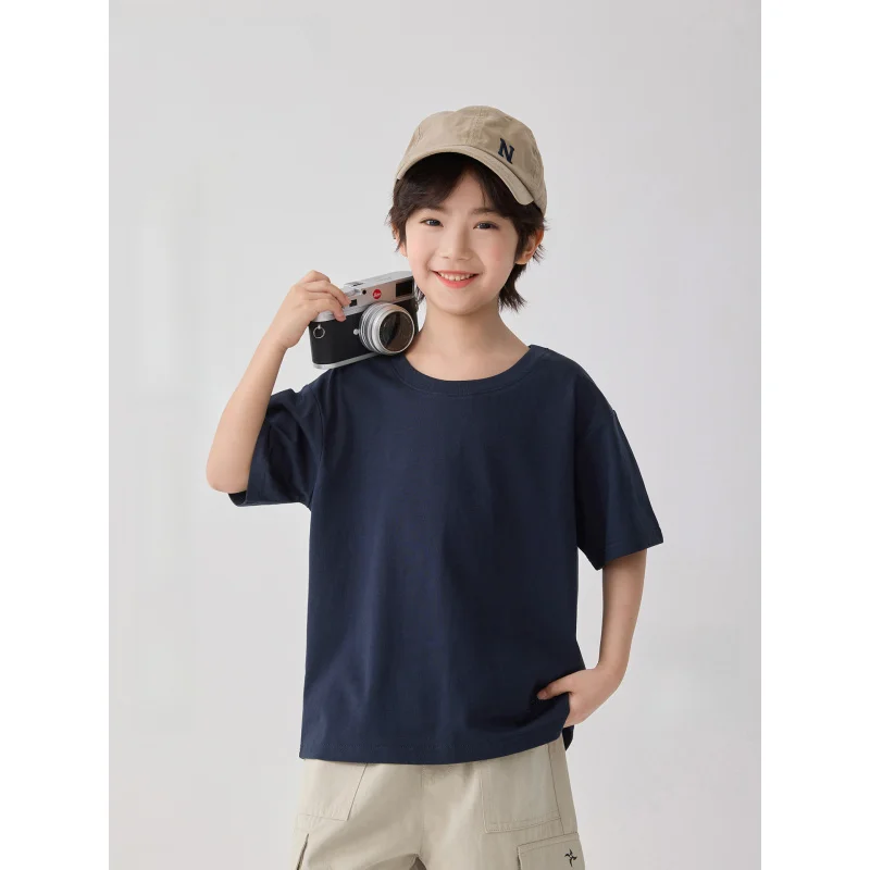 

3-12New summer clothing boys aged 10 years, solid color round neckTShort Sleeve Shirt