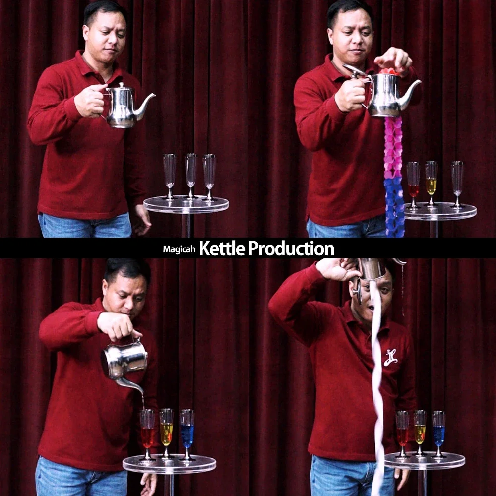 JL Magica Kettle Production A Kettle That Has Different Colors of Water and Silk Magic Trick Magic Pot Stage Magic Props Gimmick