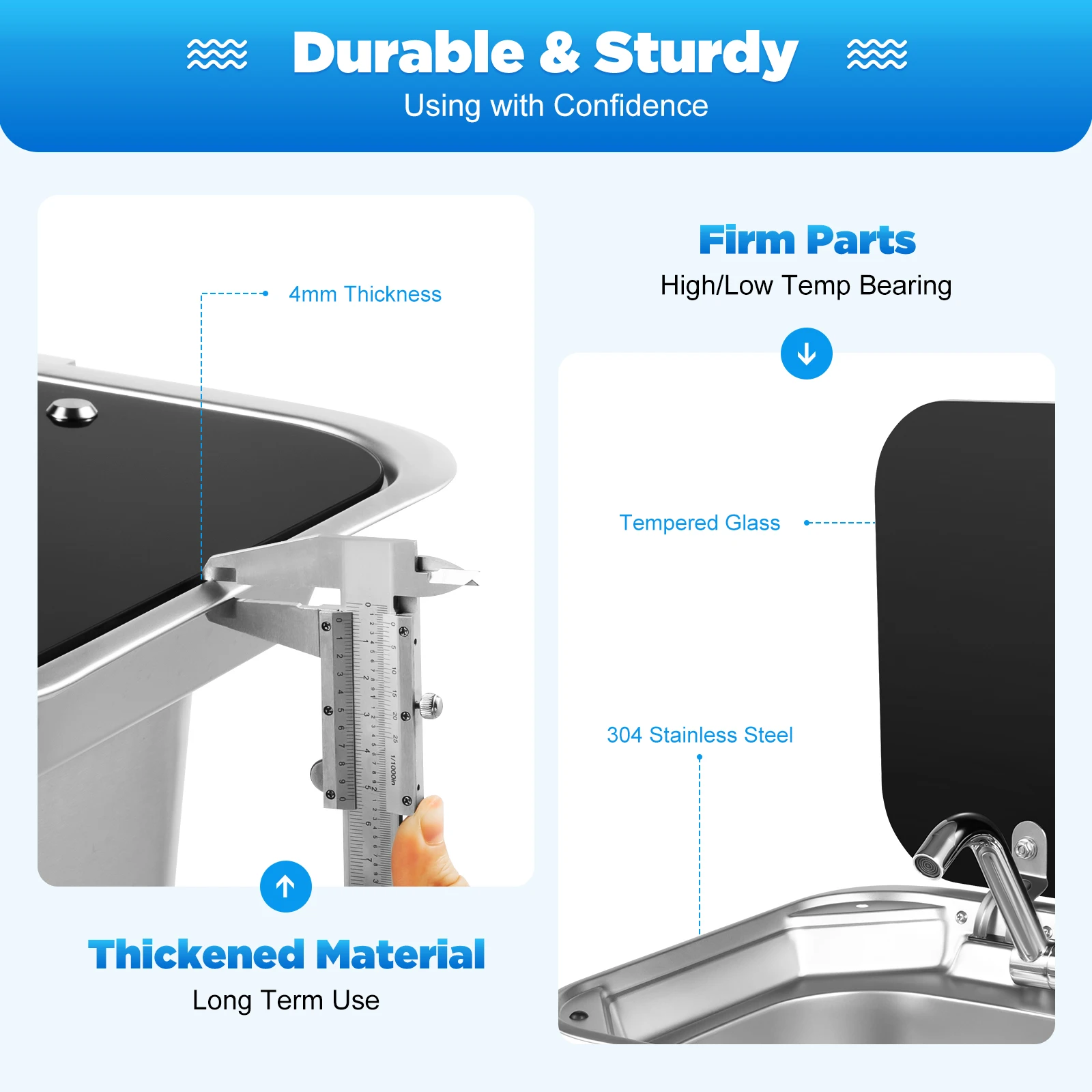 304 الفولاذ المقاوم للصدأ RV بالوعة غطاء من الزجاج المقسى تركيب مدمج متعدد الوظائف للمطبخ المتنقل #4