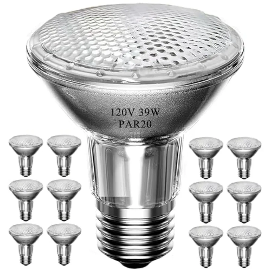 PAR20 39W Halogen Flood Light Bulbs 12PCS, 120V, E26 Medium Base, 2700K Warm White Dimmable for Indoor Spotlight, Range Hood Re
