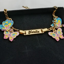 LeeChee Color Enamel Butterfly Charms Bracelet DIY Personalized Custom Name Bracelet Gift For Girls