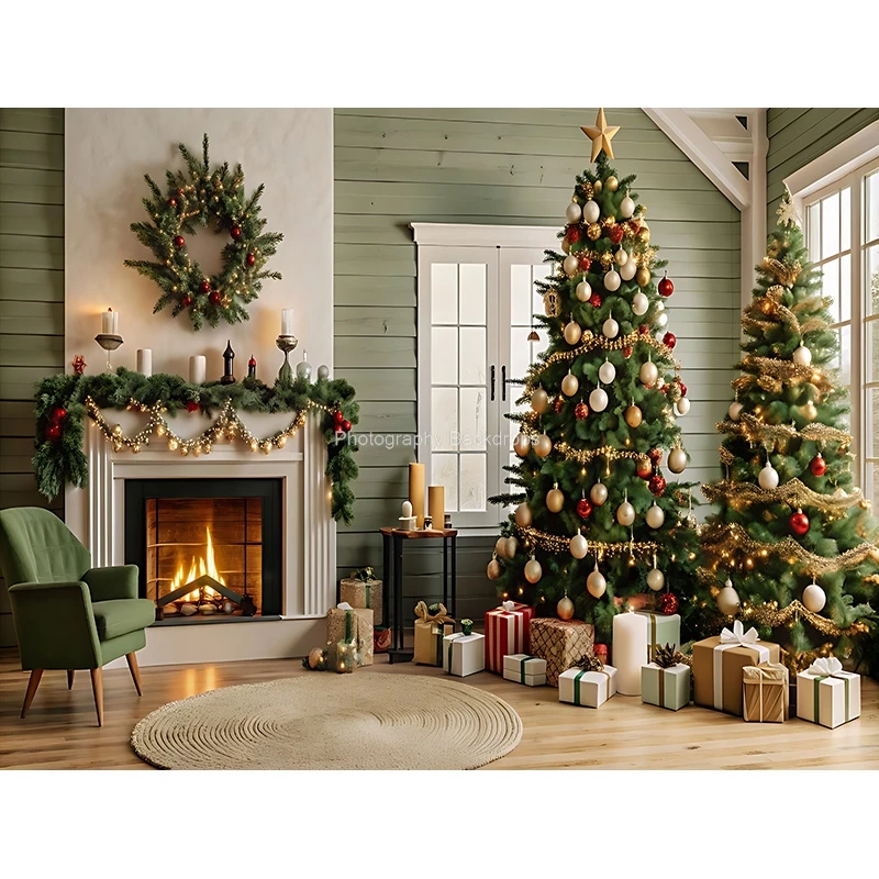 새해 크리스마스 날 축제 사진 배경 벽난로, 겨울 거실 선물, 휴일 사진 스튜디오 배경 RS-27
