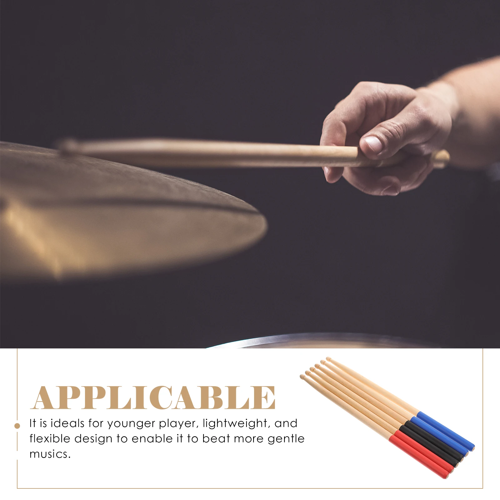 

3 Pairs Anti-slip Drum Stick Maple Drumsticks Ocean with Grip Wood Accessories Percussion Instrument Teardrop-shaped