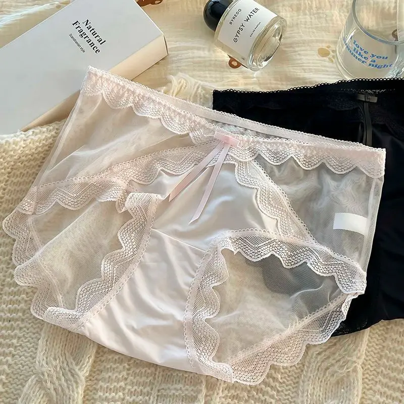 

Sexy Lace Underwear Women Silk Silky Splicing Comfortable Cotton Antibacterial Crotch Hollow Breathable Seamless Triangle Pants