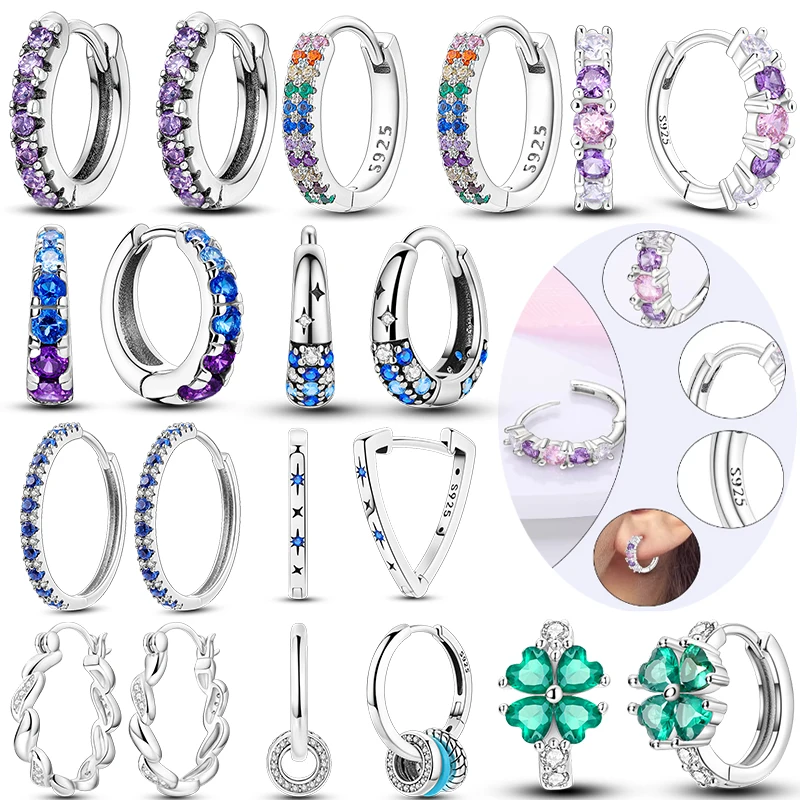 

925 Sterling Silver Hoops Earrings Hypoallergenic Hoops Earrings With Zirconia Fashion High Quality Jewelry for Women Girls
