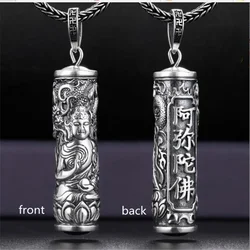 Retro Buddha Shurangama Mantra Pendant Necklace For Men Jewelry Fashion Silver 925 Neck Chain Male Necklace Boy Birthday Gift