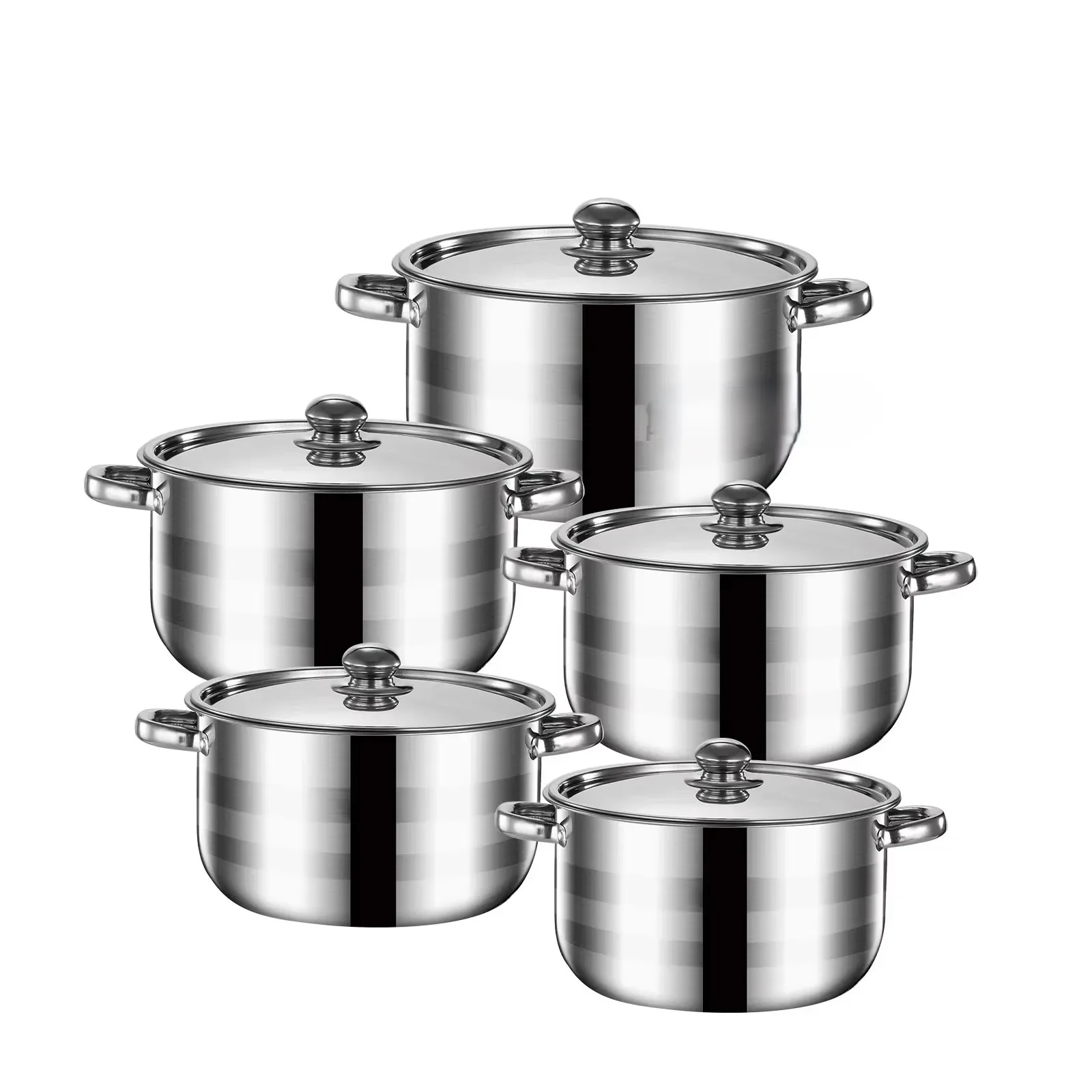 Modern 10-Piece Sustainable Stainless Steel Cookware Set Pot Cover Gas Induction Hobs Dishwasher Safe Oven Safe Polished Finish