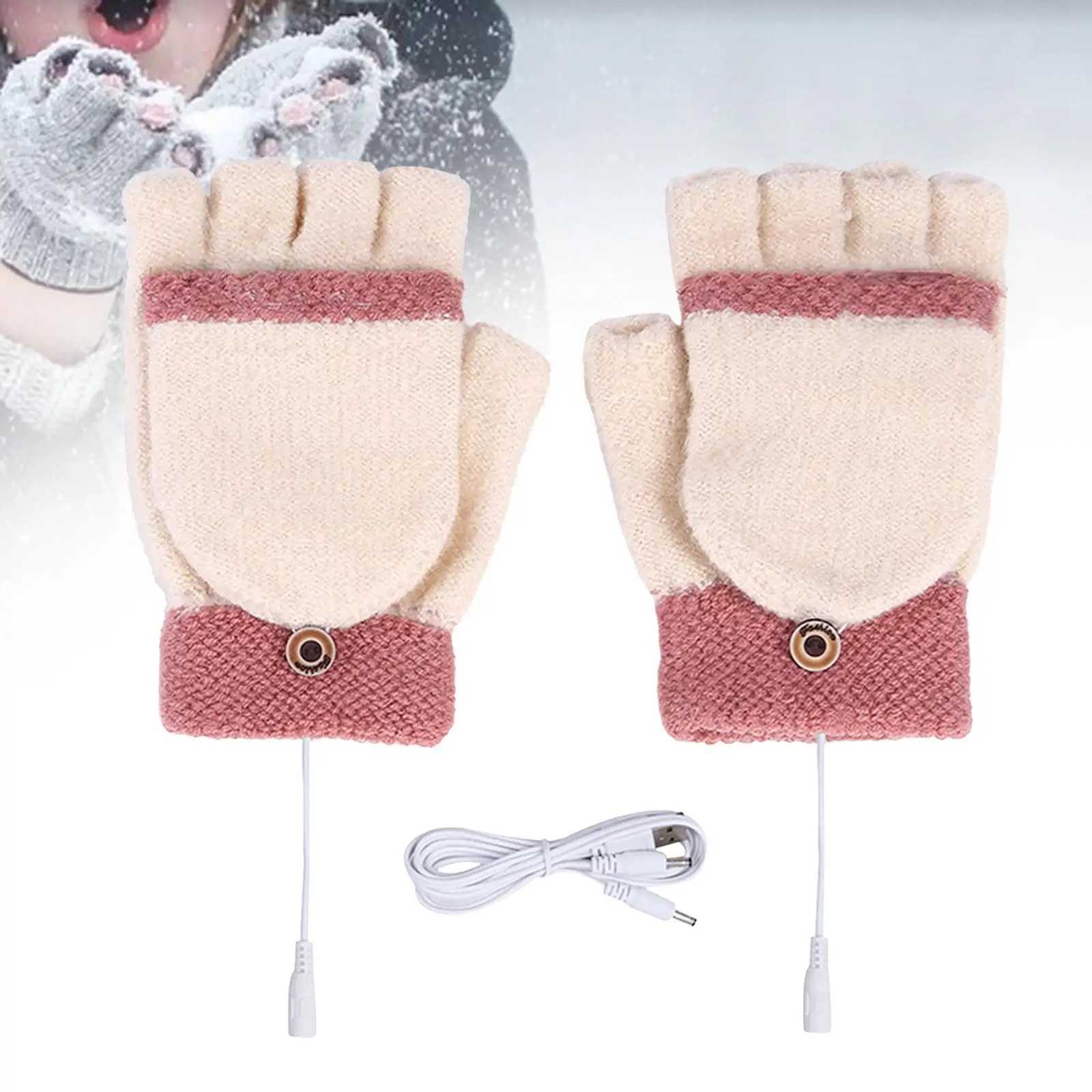 Luvas aquecidas elétricas para mulheres, Luvas de aquecimento, Sem dedos, Hands Warmer, Esportes, Caminhada, Interior