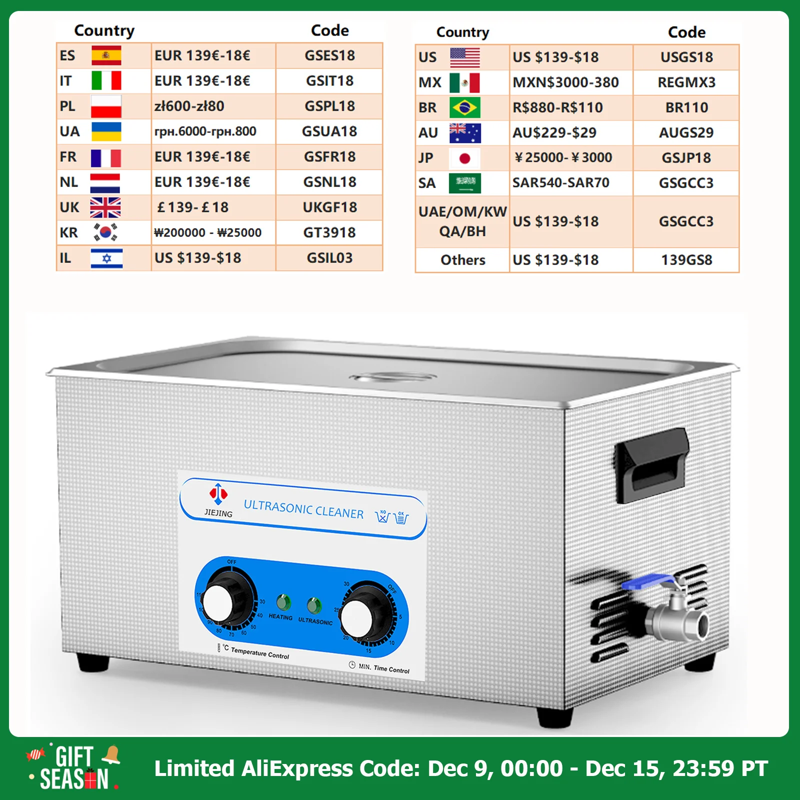 Limpiador ultrasónico 40kHz cuba ultrasónica 22L ultrasonidos limpiador máquina de limpieza ultrasónica calentada para carburador, herramientas,