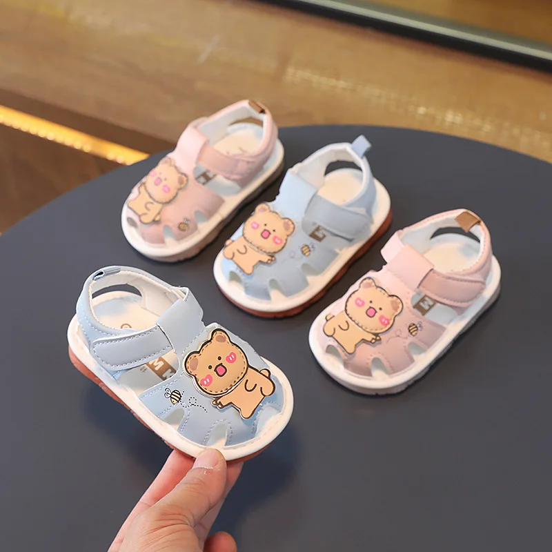 

Baby Girls First Walker Shoes Hook & Loop Hollow Bear Cute Children Fashion Casual Boys Sandals Kids Calling Shoes Summer 2024