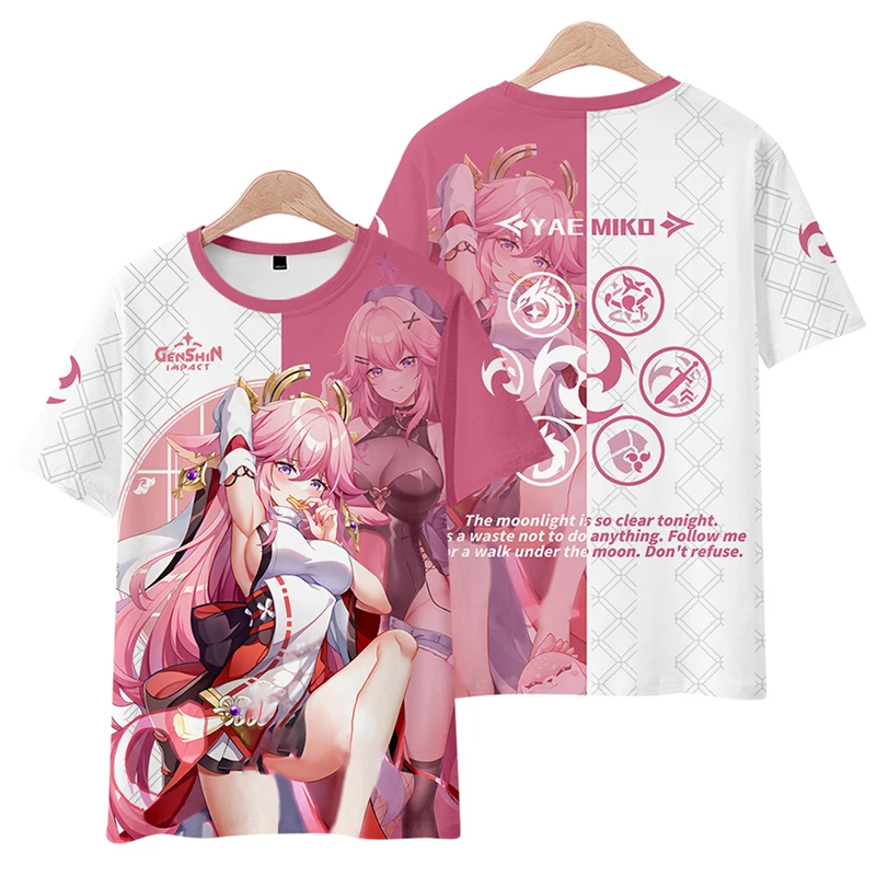 Genすねインパクトアニメーション半袖Tシャツ男性と女性用、半袖、ラウンドネック、ハーフスリーブ、コスプレ痛み服、shenziショーツ