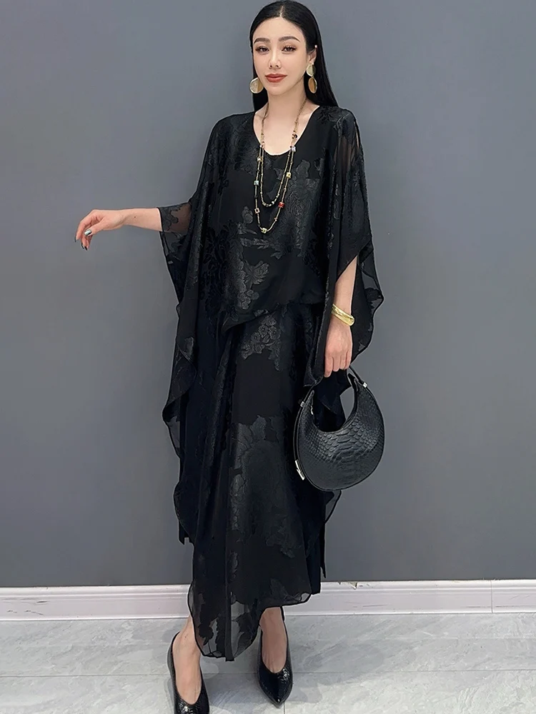 SHENGPALAE 2024 Summer New Chinese Style Jacquard Fashion Temperament Versatile Elegant Dress For Women Solid Color Robe 5C1154