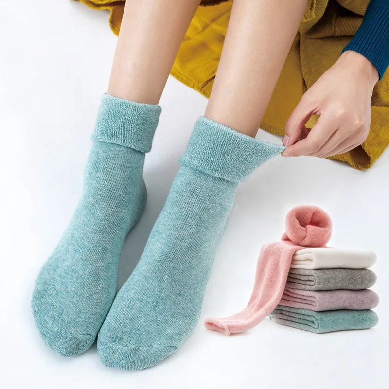 

Autumn Winter Women's Socks Cotton Towel Socks Thick Warm Medium Tube Socks Solid Color Loose Mouth Loop Socks