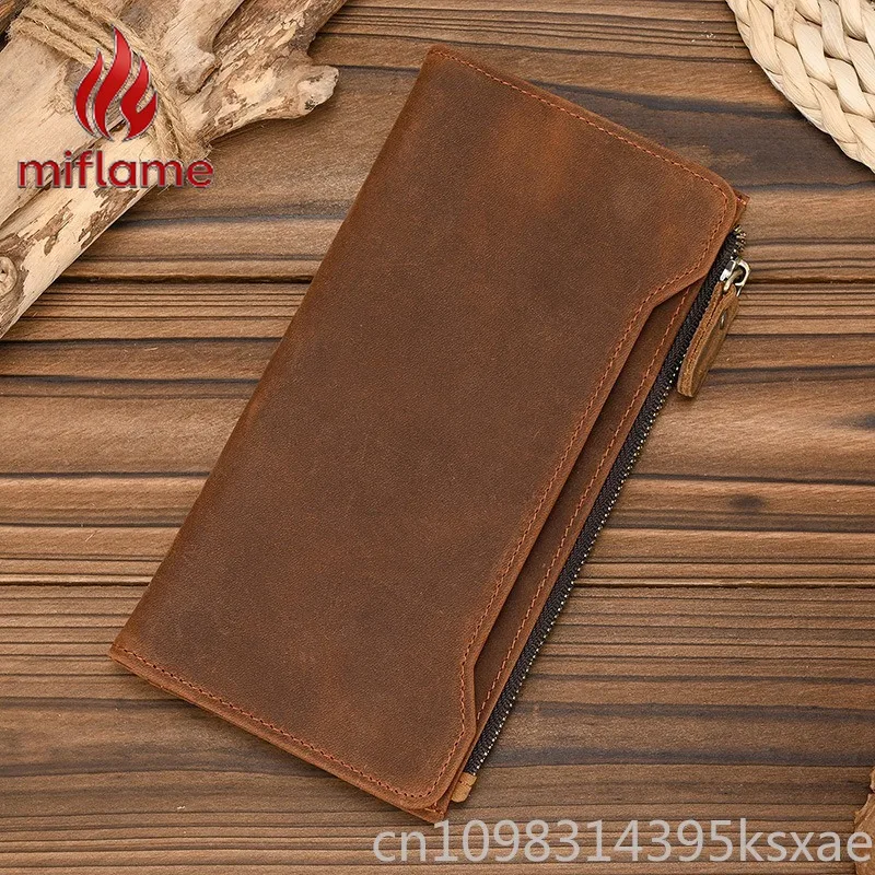 

Luxury Vintage Leather Wallet Men's Purse Crazy Horse Leather Buckle Multi Card Slots for Travel Business
