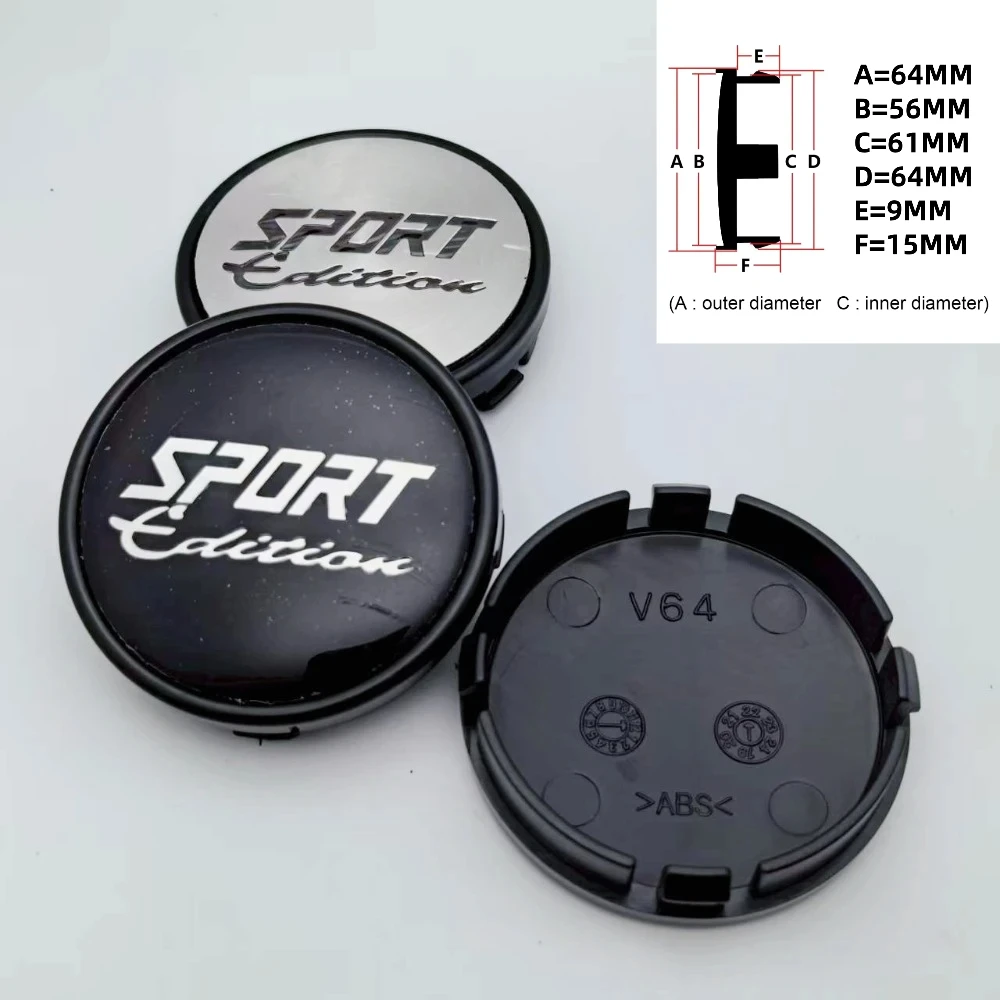 Image of 4 Stück/Set 64mm 61mm Sport Edition Logo Emblem Abzeichen Auto-Radnabenkappen Radzierblenden Felgen-Nabenabdeckung Auto-Zubehör