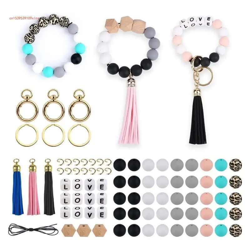 

DIY Keychains Materials Kits Silicone Beads Making Kits for Key Chain Accessorie