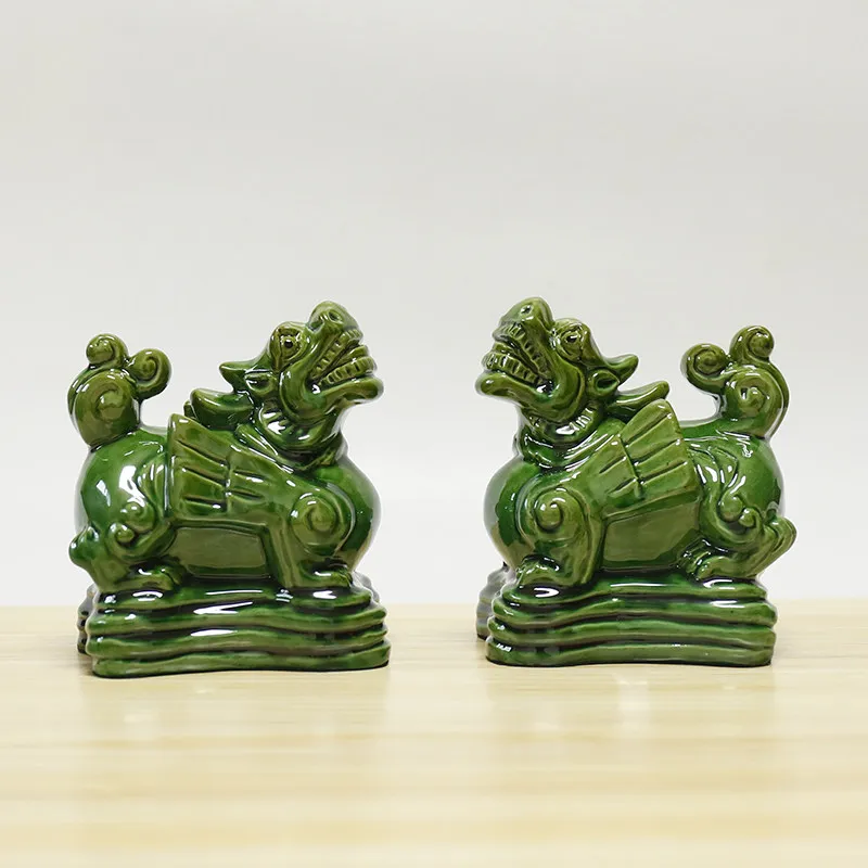 唐三彩磁器貔貅ペア像飾りホームオフィス風水縁起の良い装飾工芸品