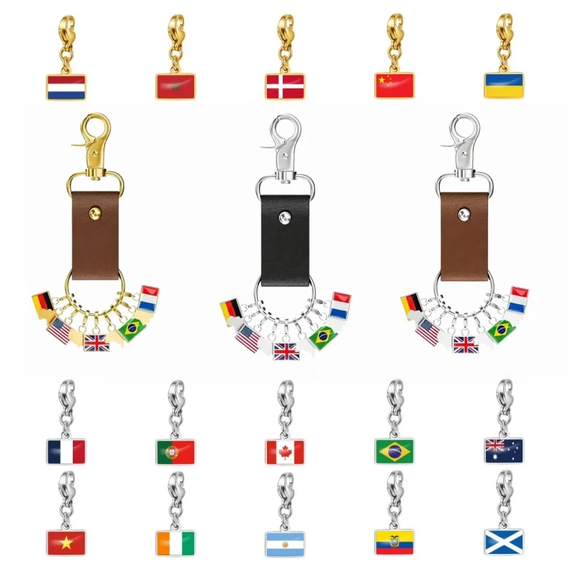 Wholesale 10*7mm Country Flag Charms Bracelet Stainless Steel Fashion Mother Day Gift Jewelry Recording Your Travel Memories