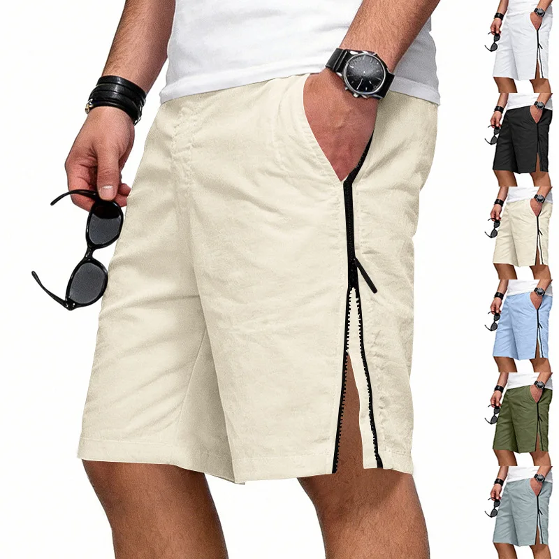 Men's Summer Casual Shorts Side Zipper Split Hem Loose Fit Lightweight Breathable KneeLength Beach Workout Short Pants