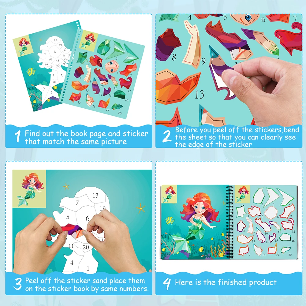 1-6PCS Sticker Book For Kids Unicorn Sticker Paint Book Mermaid Children's Sticker By Number For Birthday Gifts Girls Stationery image 5