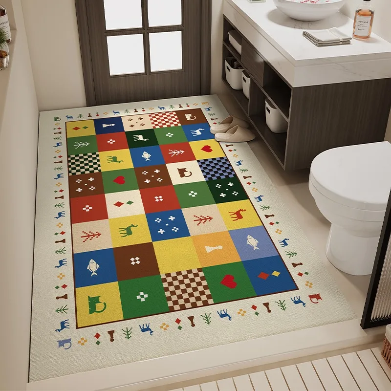 Bathroom Carpet Non-slip Floor Mat Absorbent Diatom Mud Bath Shower Area Foot Mats Pixel Cartoon Home Decoration Rug for Toilet