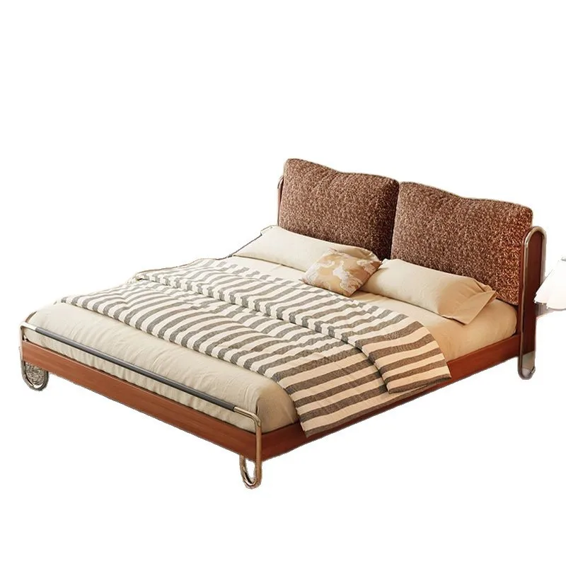 

Medieval black bed Solid wood household small apartment Master bedroom French retro soft bag bed