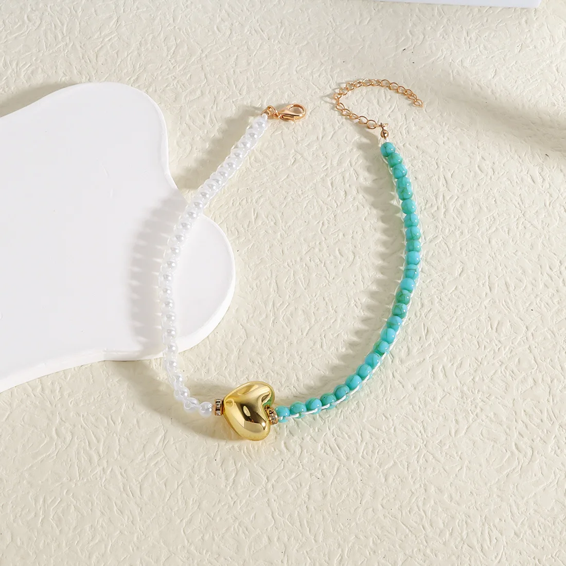 DIY accessories Cross-border jewelry, simple and versatile asymmetric imitation turquoise pearl beaded neck chain female NK24510