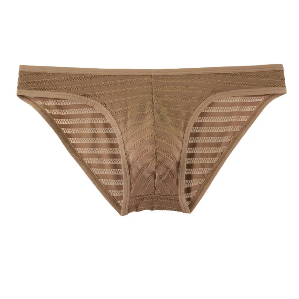 Men Striped Plaid Mesh Breathable Brief Extreme Men's Underwear Low Rise T-Back Underpants U Convex Pouch Panties Men's Clothing